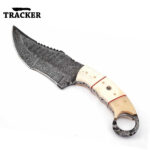 Custom Handmade Damascus Steel Hunting Outdoor Tracker Knife with Leather Sheath
