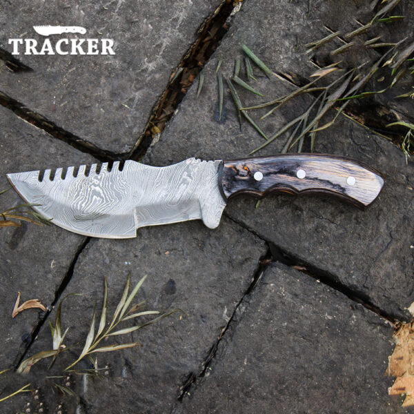 Custom Handmade Damascus Steel Tracker Knife With Color Wood Handle