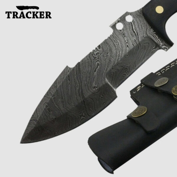 Damascus Steel Full Tang Tracking Knife Black Micarta Handle With Razor Sharp Edges