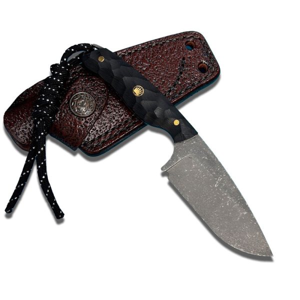 Handcrafted Black Tactical Knife with Leather Sheath