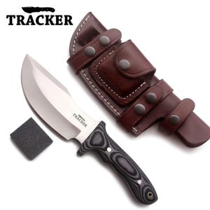 Micarta Handle D2 Tool Steel Tactical Hunting Knife with Leather Sheath