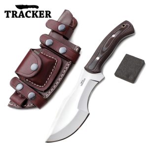 Tracker Knife - D2 Steel, G10 Handle, Fixed Blade, Right-Hand Scout Carry - Buffalo Leather Sheath