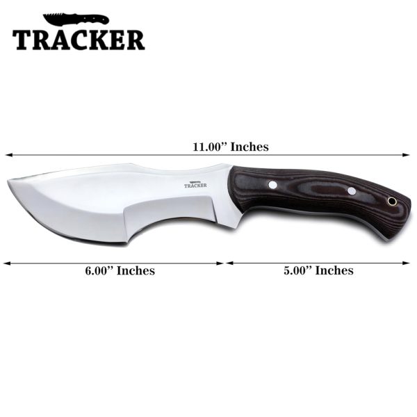 Tracker Knife - D2 Steel, G10 Handle, Fixed Blade, Right-Hand Scout Carry - Buffalo Leather Sheath