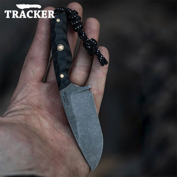 Handcrafted Black Tactical Knife with Leather Sheath