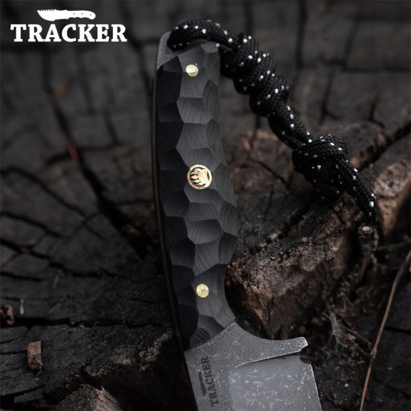 Handcrafted Black Tactical Knife with Leather Sheath