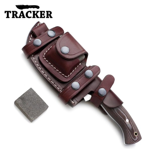 Tracker Knife - D2 Steel, G10 Handle, Fixed Blade, Right-Hand Scout Carry - Buffalo Leather Sheath