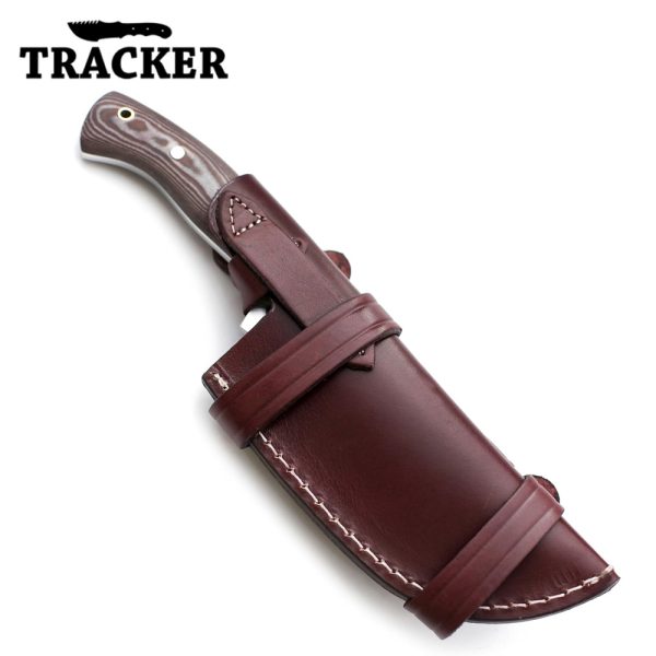 Tracker Knife - D2 Steel, G10 Handle, Fixed Blade, Right-Hand Scout Carry - Buffalo Leather Sheath