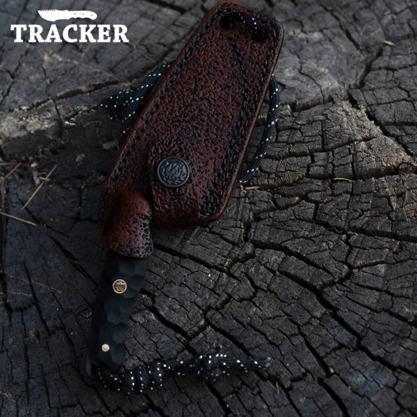 Handcrafted Black Tactical Knife with Leather Sheath